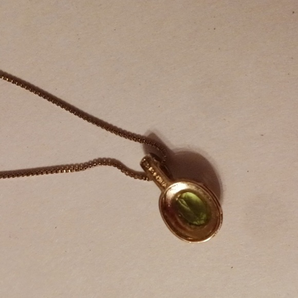 925 Italy Chain w/ Clear Green Glass Pendant Citrine Look - Picture 6 of 8